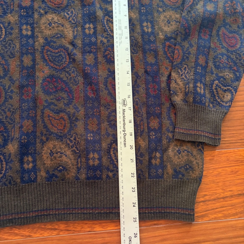 Vintage Made in Italy Mens XL Paisley Wool Blend Sweater Crewneck Blue Brown Y2K - Picture 7 of 7